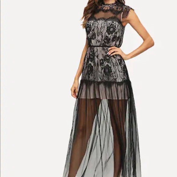 Lace Trim Maxi Dress Black - Picture 3 of 5